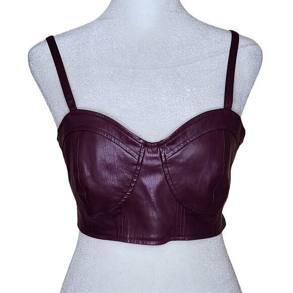 Future Collective Faux Leather Cropped Bustier Top Burgundy Wine Women's Medium - Picture 2 of 12